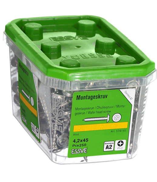 MONTAGESKRUV ESSVE FÖR TRÄREGEL PH2 ROSTFRI A2 4,2X45 250ST
