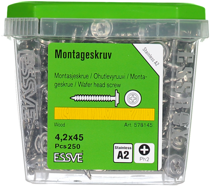 MONTAGESKRUV ESSVE FÖR TRÄREGEL PH2 ROSTFRI A2 4,2X45 250ST