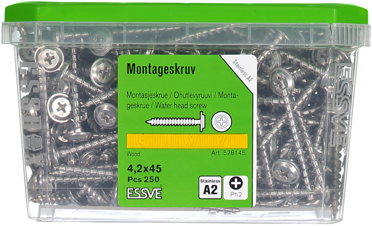 MONTAGESKRUV ESSVE FÖR TRÄREGEL PH2 ROSTFRI A2 4,2X45 250ST