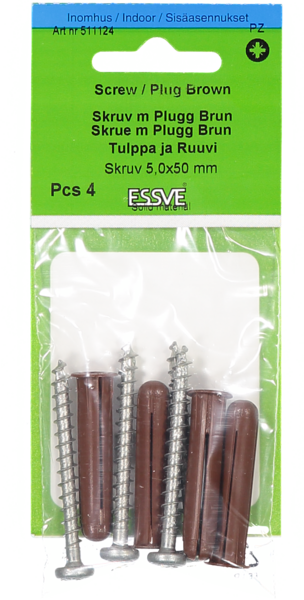 SKRUV ESSVE MED PLASTPLUGG BRUN 5X504ST