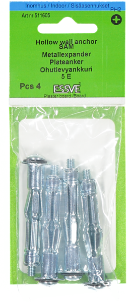 METALLEXPANDER ESSVE SAM FÖR ENKEL GIPS MED SKRUV M5 4ST UTG