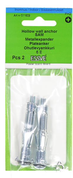 METALLEXPANDER ESSVE SAM FÖR ENKELGIPS MED SKRUV M6 2ST