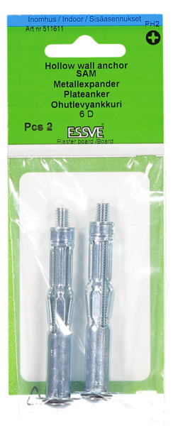 METALLEXPANDER ESSVE SAM FÖR DUBBELGIPS MED SKRUV M6 2ST