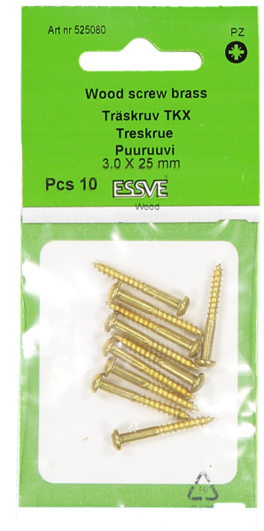 TRÄSKRUV ESSVE KULLRIGT HUVUD MÄSSING 3,0X25 10ST