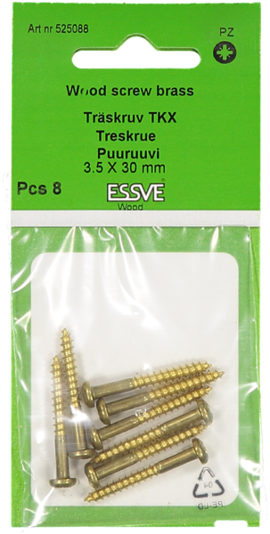 TRÄSKRUV ESSVE KULLRIGT HUVUD MÄSSING 3,5X30 8ST