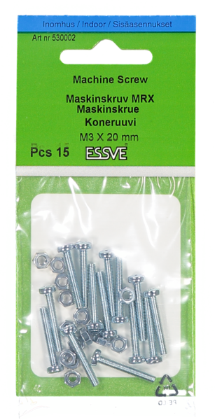 MASKINSKRUV ESSVE RUNDAT HUVUD FZB M3X20 15ST