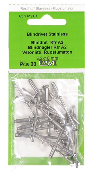 BLINDNIT ESSVE ÖPPEN ROSTFRI 3,2X10