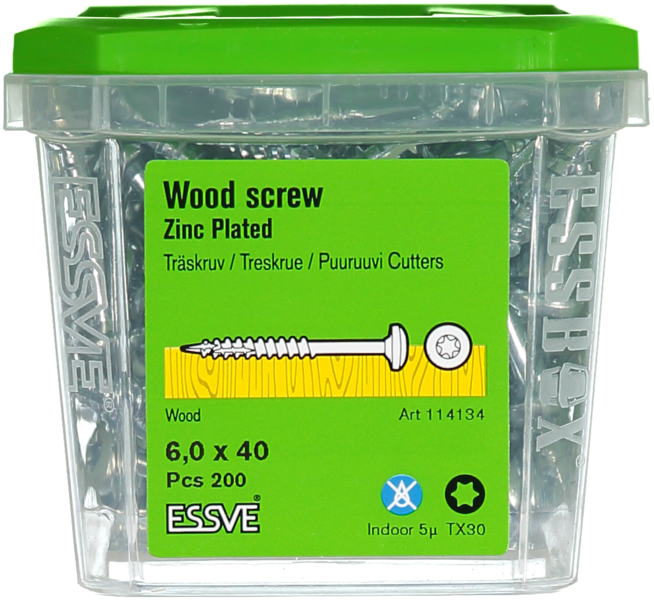 TRÄSKRUV ESSVE KS INV 6,0X40 200ST TX30