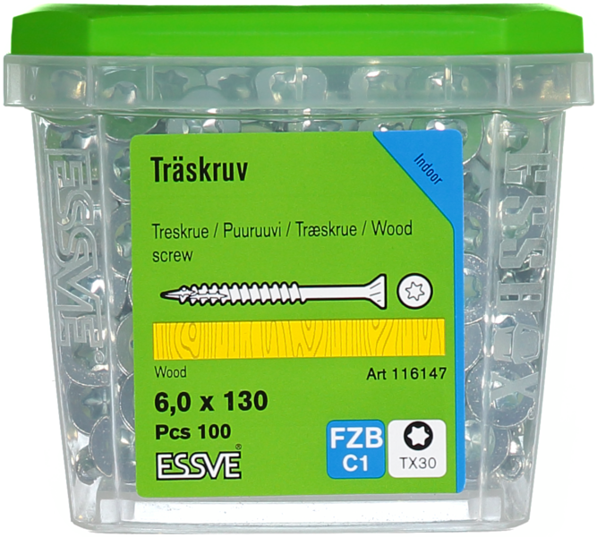 TRÄSKRUV ESSVE FS INV 6,0X130 100ST TX30