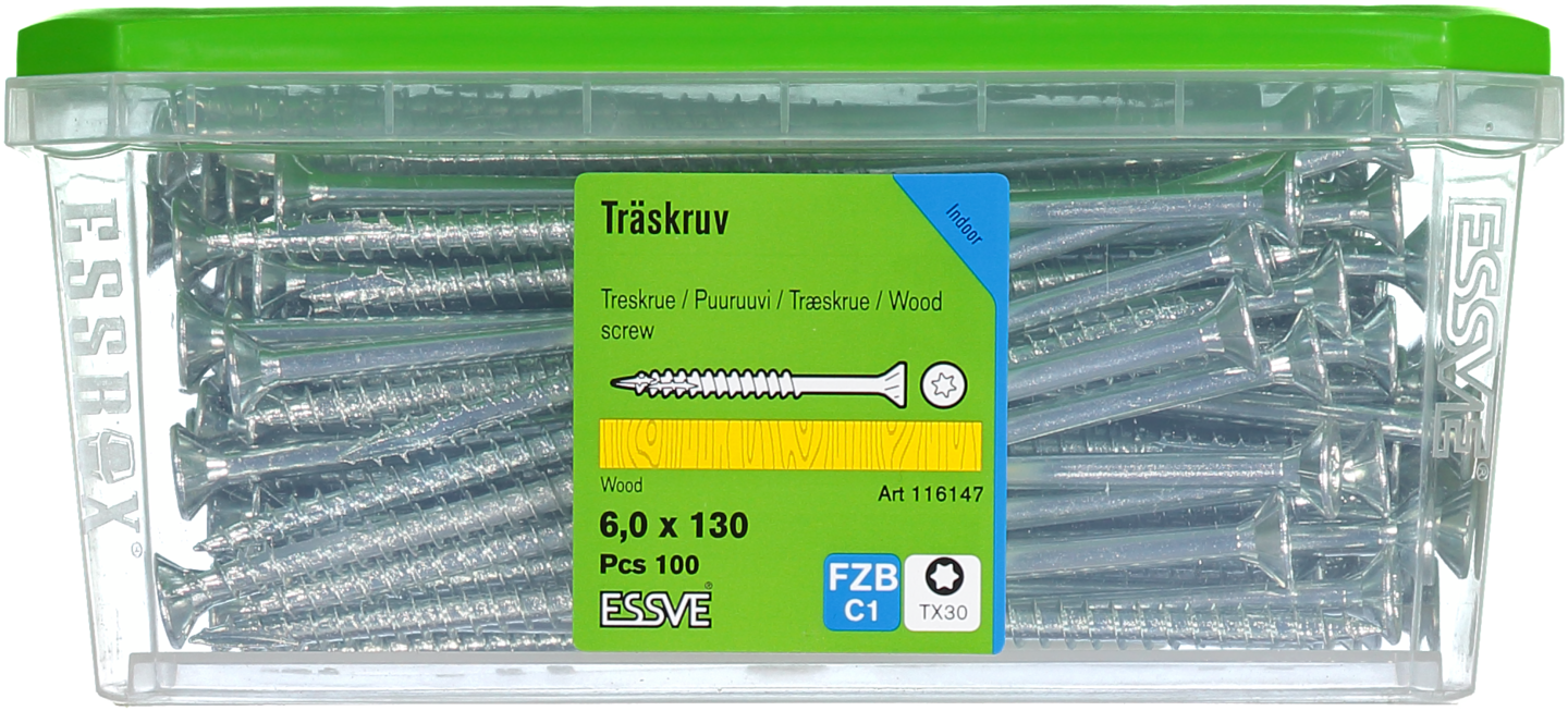 TRÄSKRUV ESSVE FS INV 6,0X130 100ST TX30