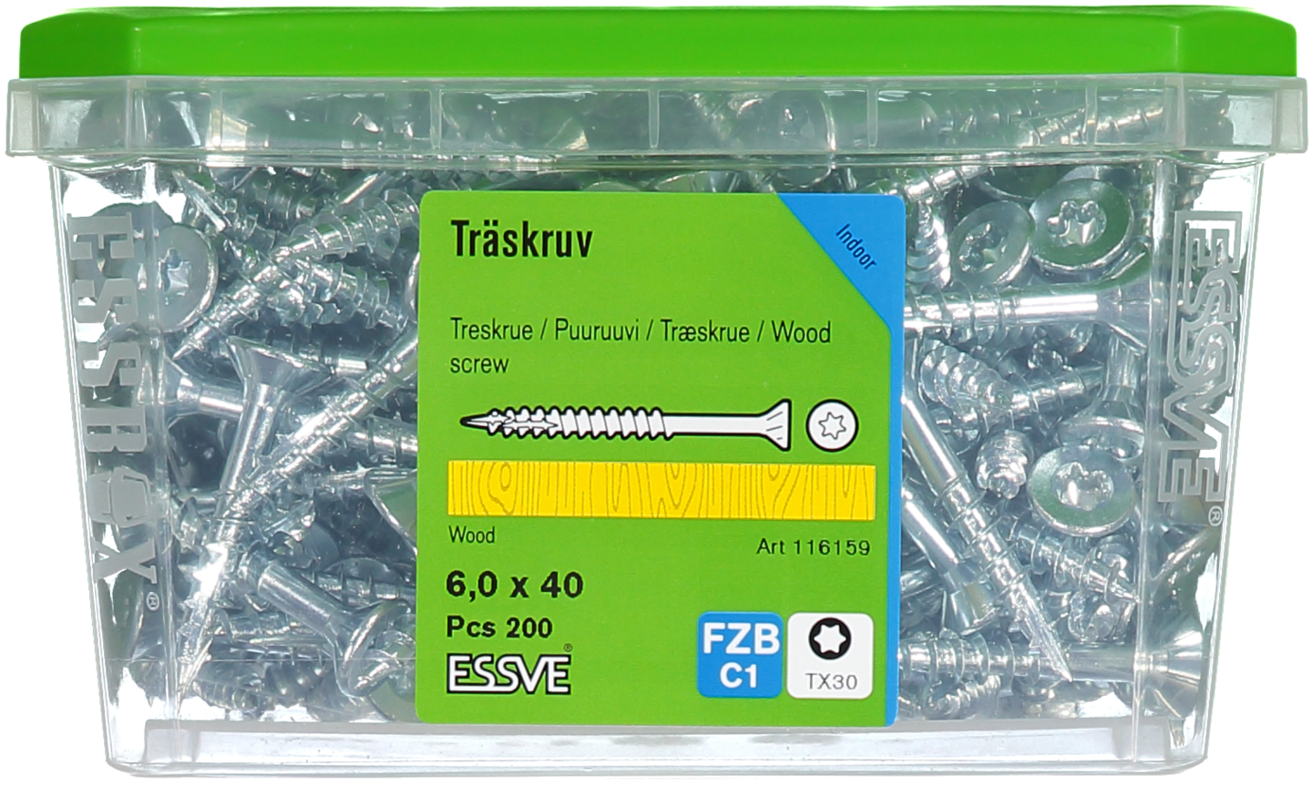 TRÄSKRUV ESSVE FS INV 6,0X40 200ST TX30