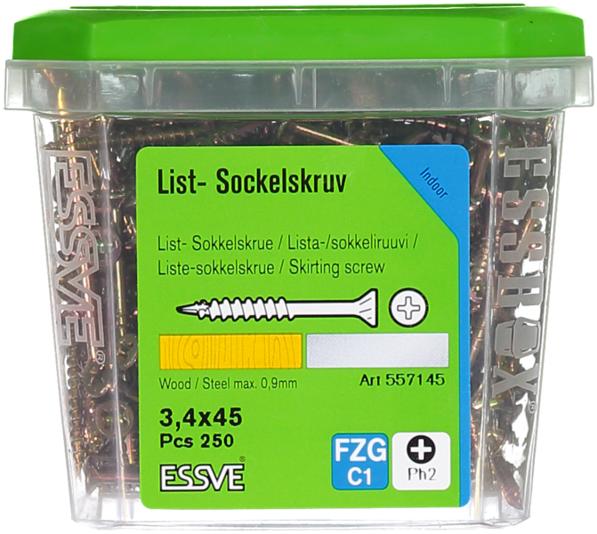 SOCKELSKRUV GULD 3.4X45 250ST TRÄ/STÅLREGEL