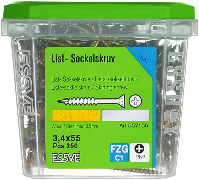 SOCKELSKRUV GULD 3.4X55 250ST TRÄ/STÅLREGEL