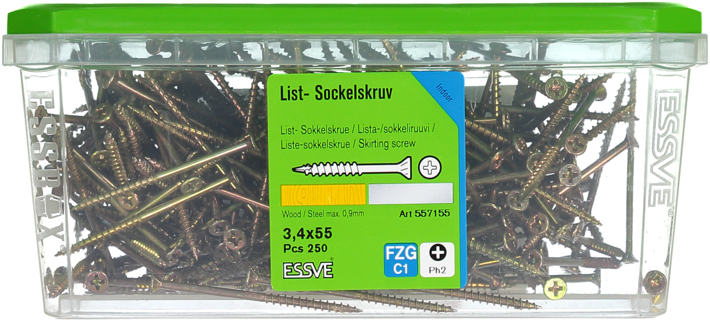 SOCKELSKRUV GULD 3.4X55 250ST TRÄ/STÅLREGEL