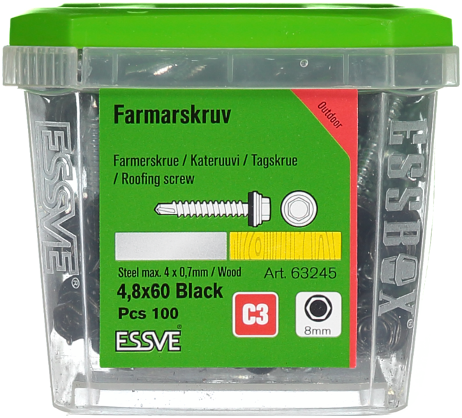 FARMARSKRUV SVART 4,8X60 100ST MED BORRSPETS