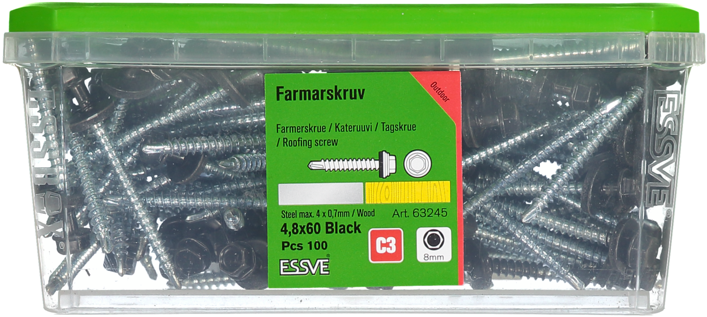 FARMARSKRUV SVART 4,8X60 100ST MED BORRSPETS