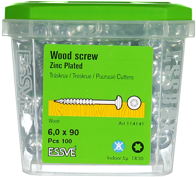 TRÄSKRUV ESSVE KS INV 6,0X90 100ST TX30