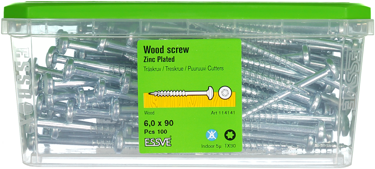 TRÄSKRUV ESSVE KS INV 6,0X90 100ST TX30