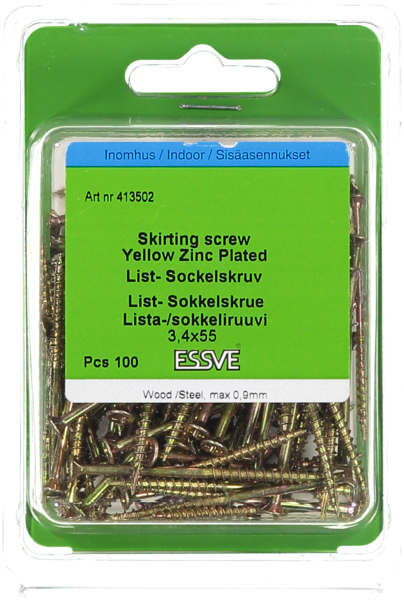 SOCKELSKRUV GULD 3.4X55 100ST TRÄ/STÅLREGEL