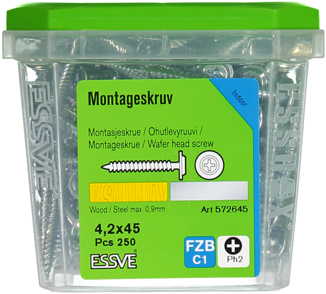 MONTAGESKRUV ESSVE MED VASS SPETS PH2 FZB 4,2X45 250ST