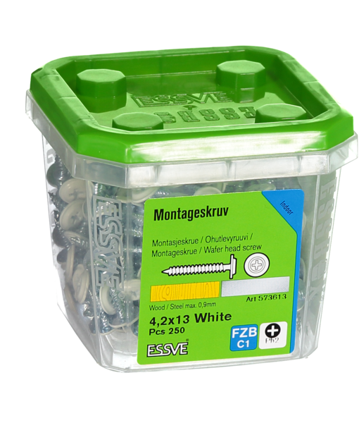 MONTAGESKRUV ESSVE MED VASS SPETS PH2 VITLACKERAD 4,2X13 250ST