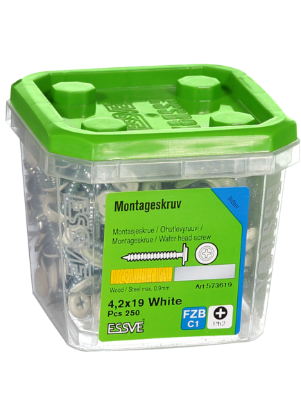 MONTAGESKRUV ESSVE MED VASS SPETS PH2 VITLACKERAD 4,2X19 250ST