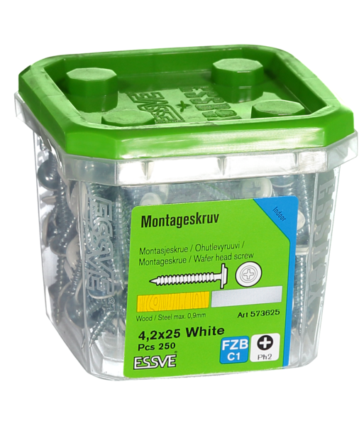 MONTAGESKRUV ESSVE MED VASS SPETS PH2 VITLACKERAD 4,2X25 250ST