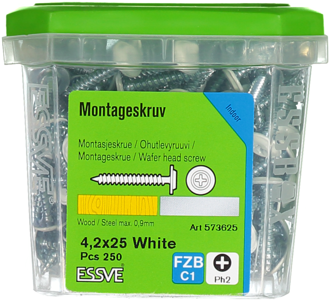 MONTAGESKRUV ESSVE MED VASS SPETS PH2 VITLACKERAD 4,2X25 250ST