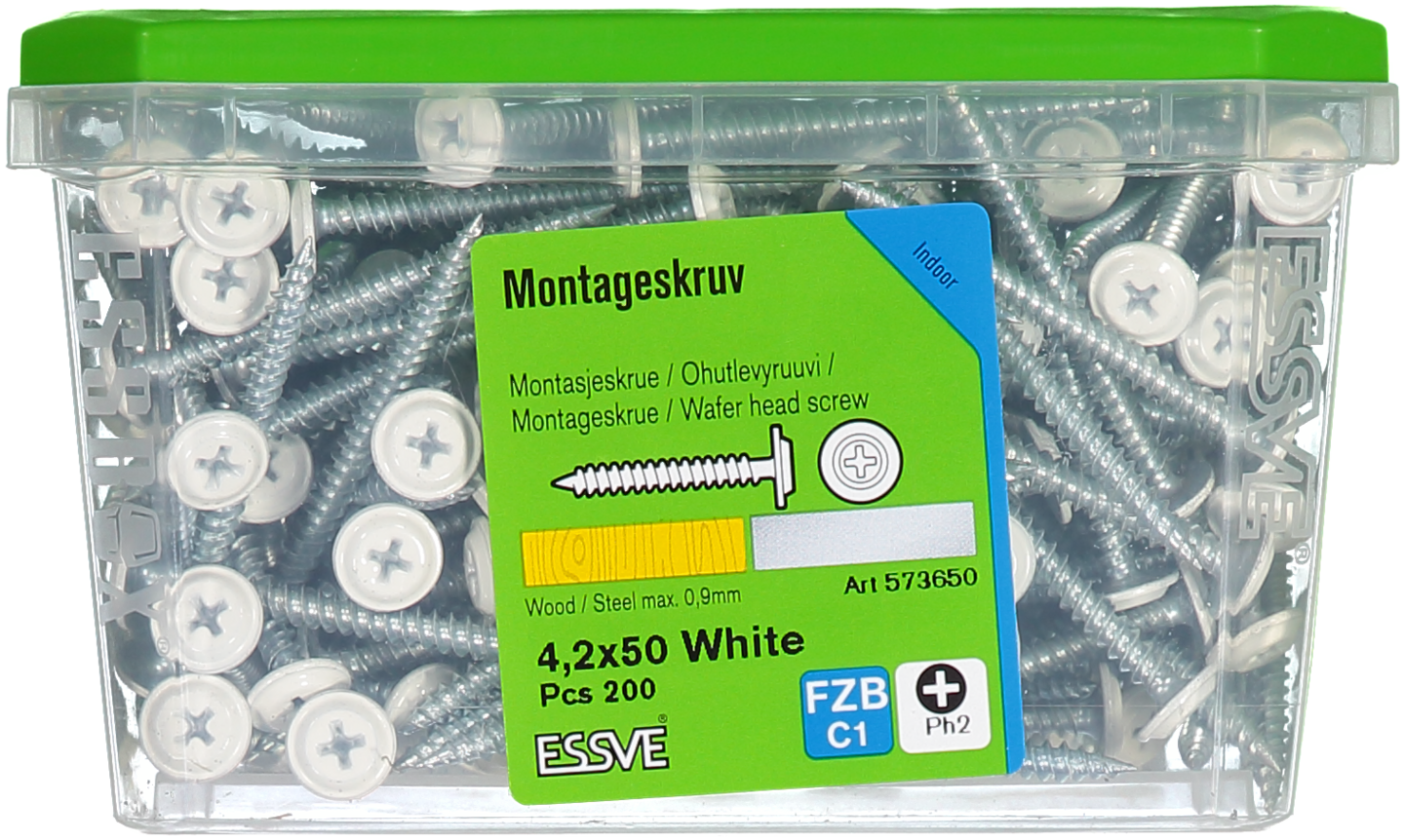 MONTAGESKRUV ESSVE MED VASS SPETS PH2 VITLACKERAD 4,2X50 200ST