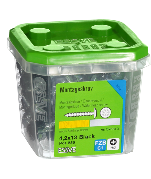 MONTAGESKRUV ESSVE MED VASS SPETS PH2 SVARTLACKERAD 4,2X13 250ST