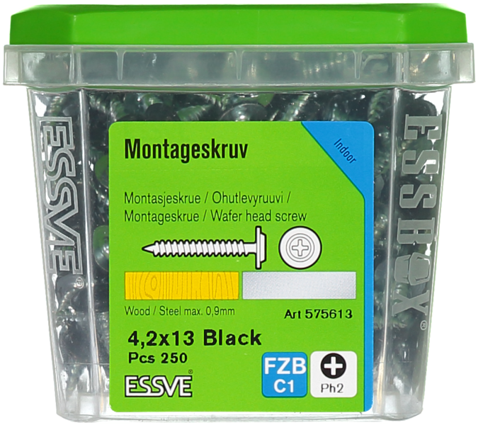 MONTAGESKRUV ESSVE MED VASS SPETS PH2 SVARTLACKERAD 4,2X13 250ST