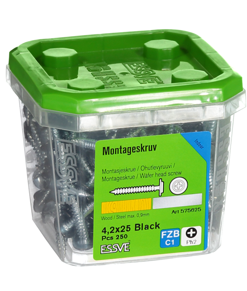 MONTAGESKRUV ESSVE MED VASS SPETS PH2 SVARTLACKERAD 4,2X25 250ST