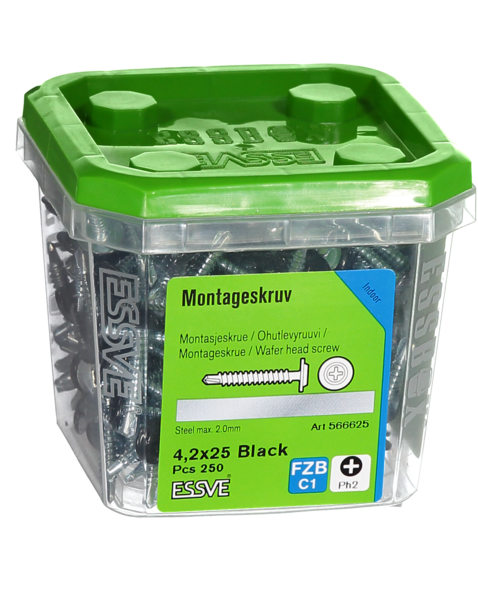 MONTAGESKRUV ESSVE MED BORRSPETS PH2 SVARTLACKERAD 4,2X25 250ST