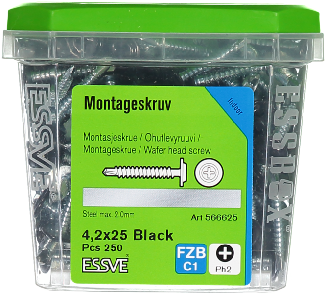 MONTAGESKRUV ESSVE MED BORRSPETS PH2 SVARTLACKERAD 4,2X25 250ST