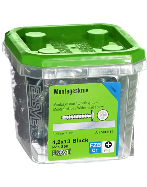 MONTAGESKRUV ESSVE MED BORRSPETS PH2 SVARTLACKERAD 4,2X13 250ST