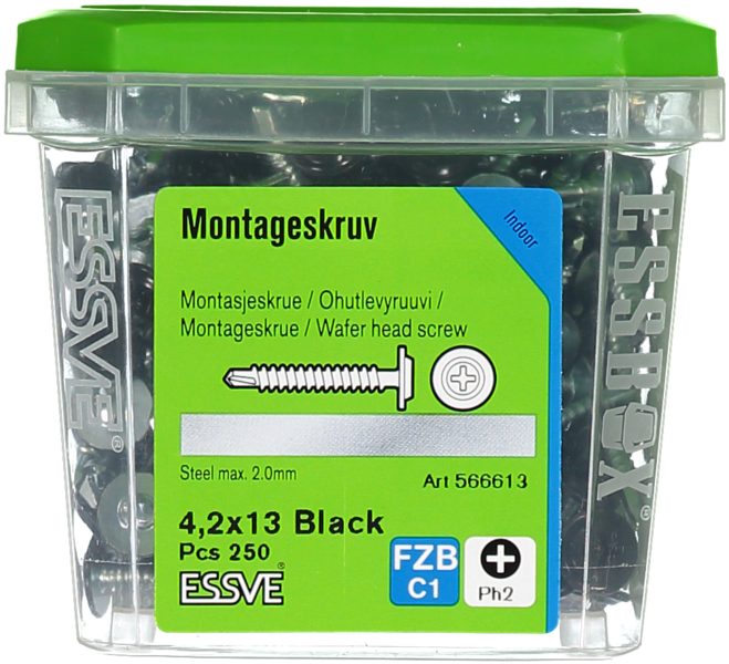 MONTAGESKRUV ESSVE MED BORRSPETS PH2 SVARTLACKERAD 4,2X13 250ST