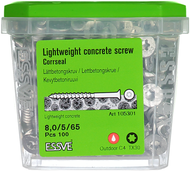 LÄTTBETONGSKRUV 8X65 CS 100ST FÖRSÄNKT SKALLE
