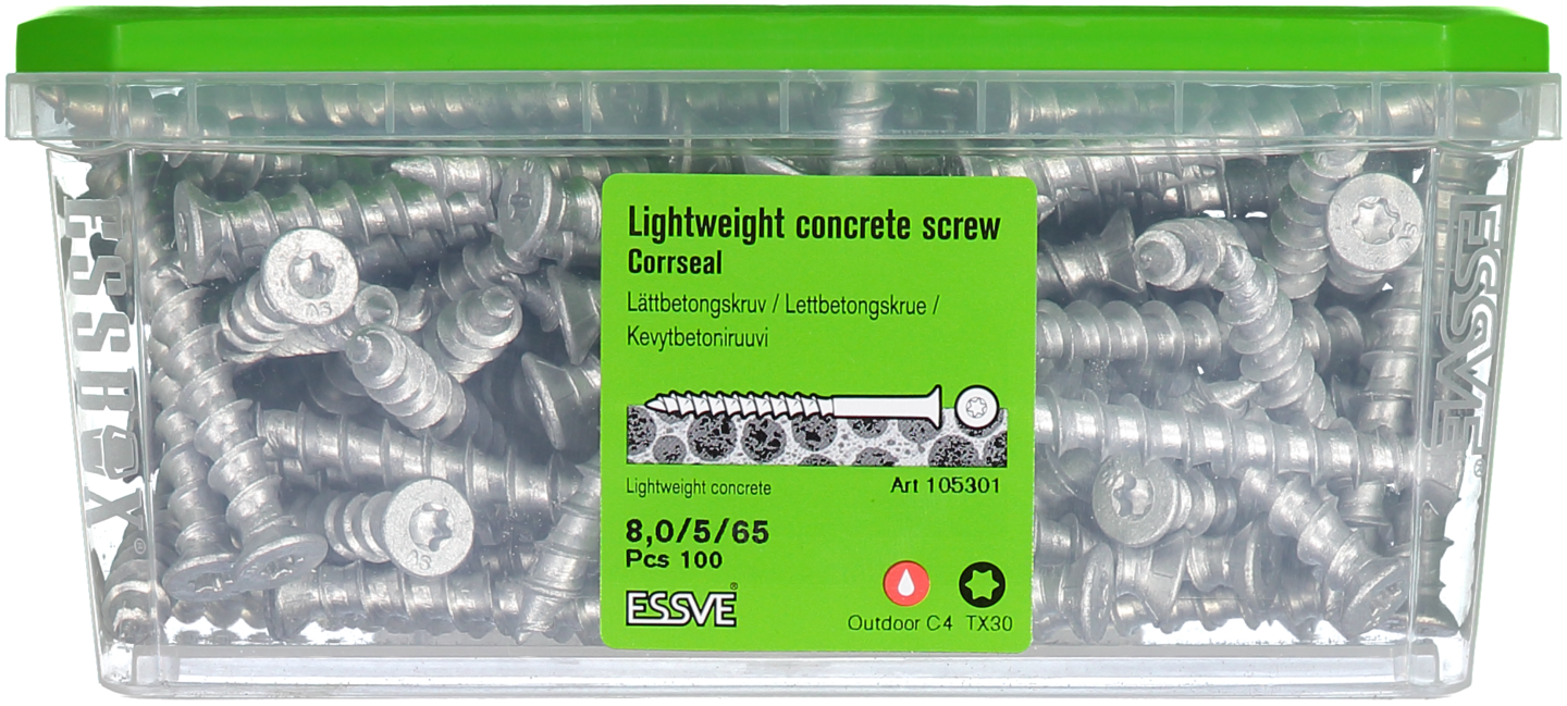 LÄTTBETONGSKRUV 8X65 CS 100ST FÖRSÄNKT SKALLE