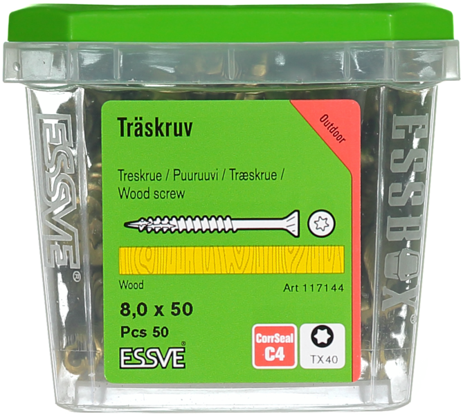 TRÄSKRUV ESSVE CUTTERS FÖRSÄNKT HUVUD CORRSEAL 8,0X50 50ST