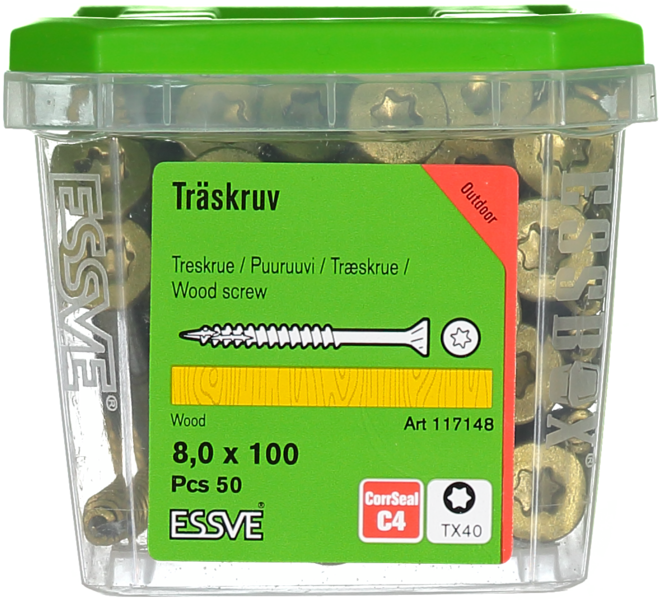 TRÄSKRUV ESSVE CUTTERS FÖRSÄNKT HUVUD CORRSEAL 8,0X100 50ST