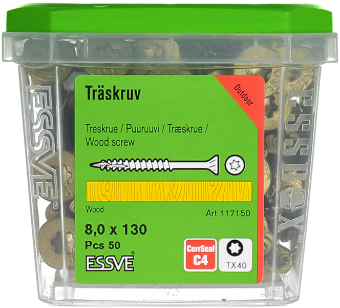 TRÄSKRUV ESSVE CUTTERS FÖRSÄNKT HUVUD CORRSEAL 8,0X130 50ST