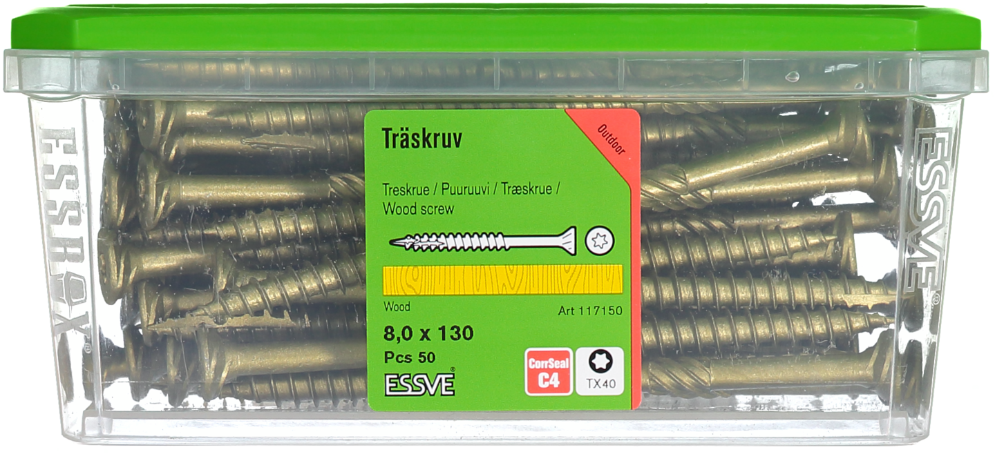 TRÄSKRUV ESSVE CUTTERS FÖRSÄNKT HUVUD CORRSEAL 8,0X130 50ST
