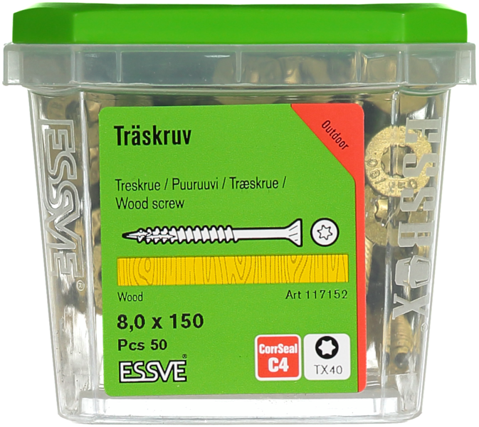 TRÄSKRUV ESSVE CUTTERS FÖRSÄNKT HUVUD CORRSEAL 8,0X150 50ST