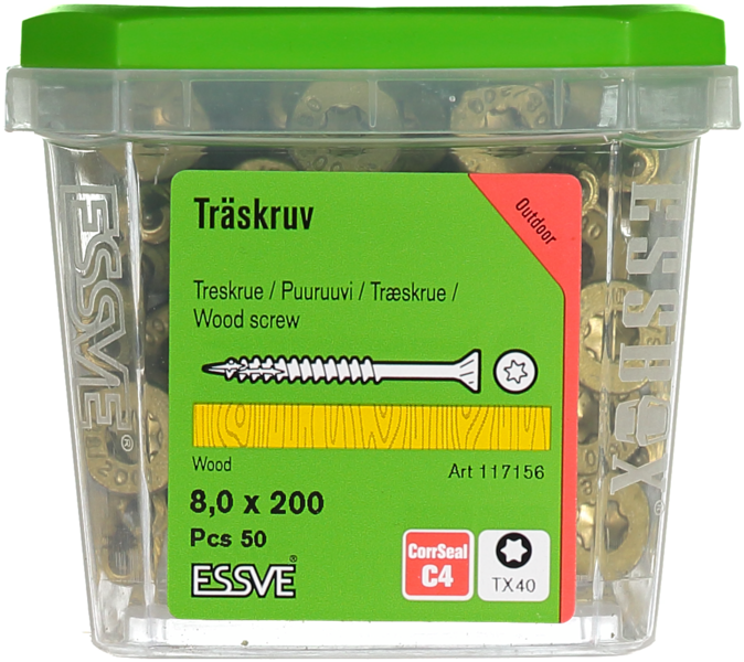 TRÄSKRUV ESSVE CUTTERS FÖRSÄNKT HUVUD CORRSEAL 8,0X200 50ST