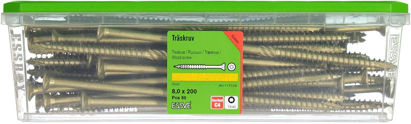 TRÄSKRUV ESSVE CUTTERS FÖRSÄNKT HUVUD CORRSEAL 8,0X200 50ST