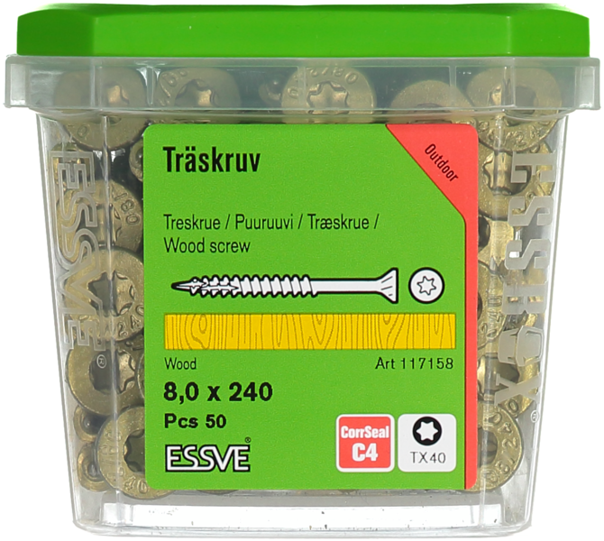 TRÄSKRUV ESSVE CUTTERS FÖRSÄNKT HUVUD CORRSEAL 8,0X240 50ST