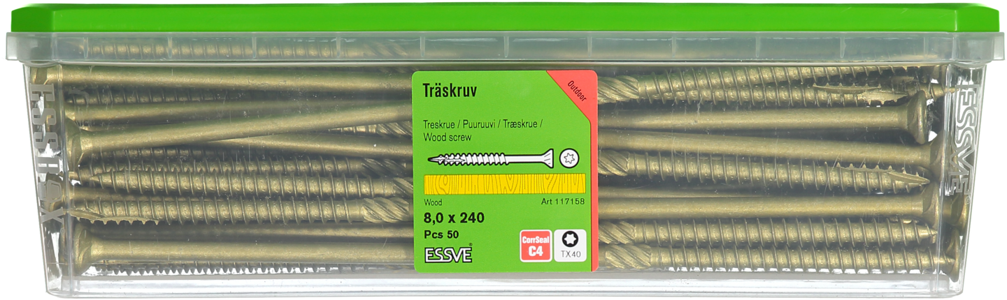 TRÄSKRUV ESSVE CUTTERS FÖRSÄNKT HUVUD CORRSEAL 8,0X240 50ST