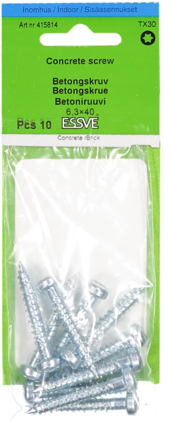 BETONGSKRUV KS FZB 6.3X40 10ST TX30 BLANKFÖRZINKAD