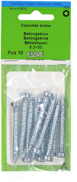 BETONGSKRUV KS FZB 6.3X50 10ST TX30 BLANKFÖRZINKAD