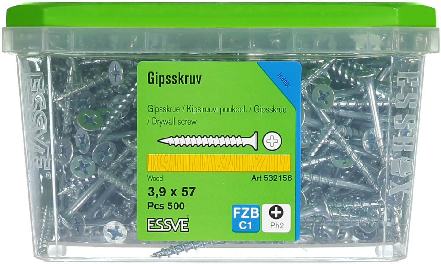 GIPSSKRUV TRÄ 3,9X57 500ST TRÄREGEL FZB
